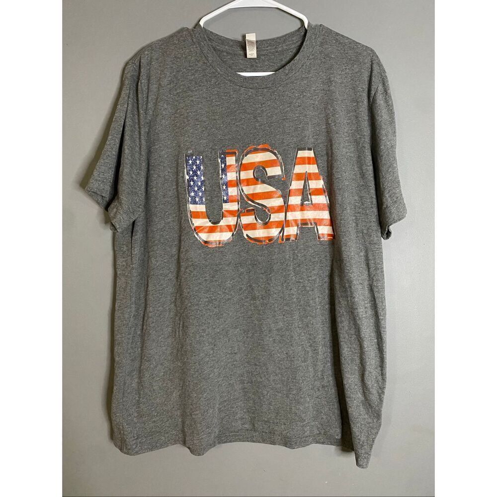 Boutique Red White Blue USA Scoop Neck Short Sleeve T-shirt Size XL